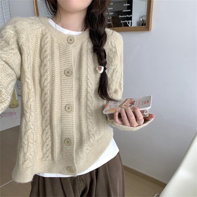 Gentle Soft Twist Knit Cardigan Women Loose Short