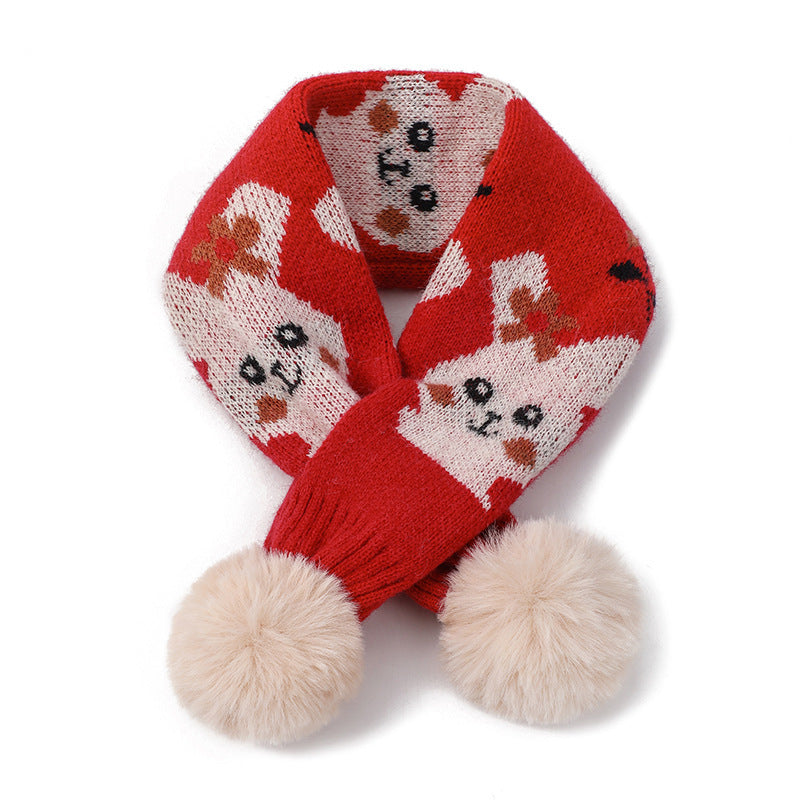 Cartoon Bear Rabbit Piercing Rabbit Hair Ball Knitted Wool Scarf