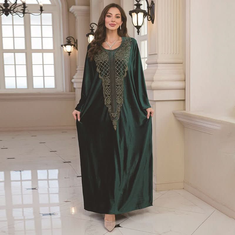 Embroidered Velvet Loose Plus Size Robe Vacation Beach Coat Dress Outerwear Cover - up - Eshtree