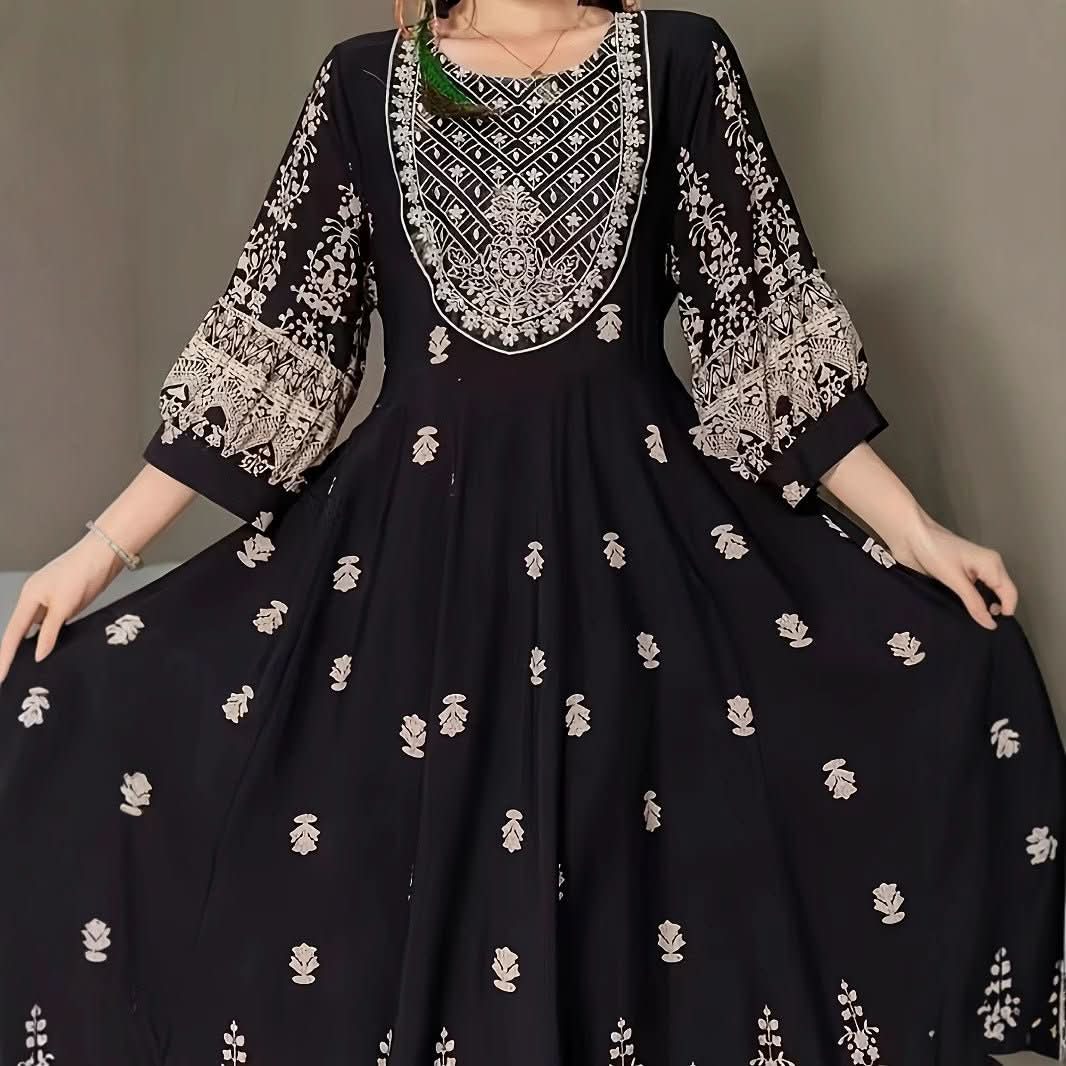 Ethnic Style Flower Printed Literary Retro Pine Casual Dress - Eshtree