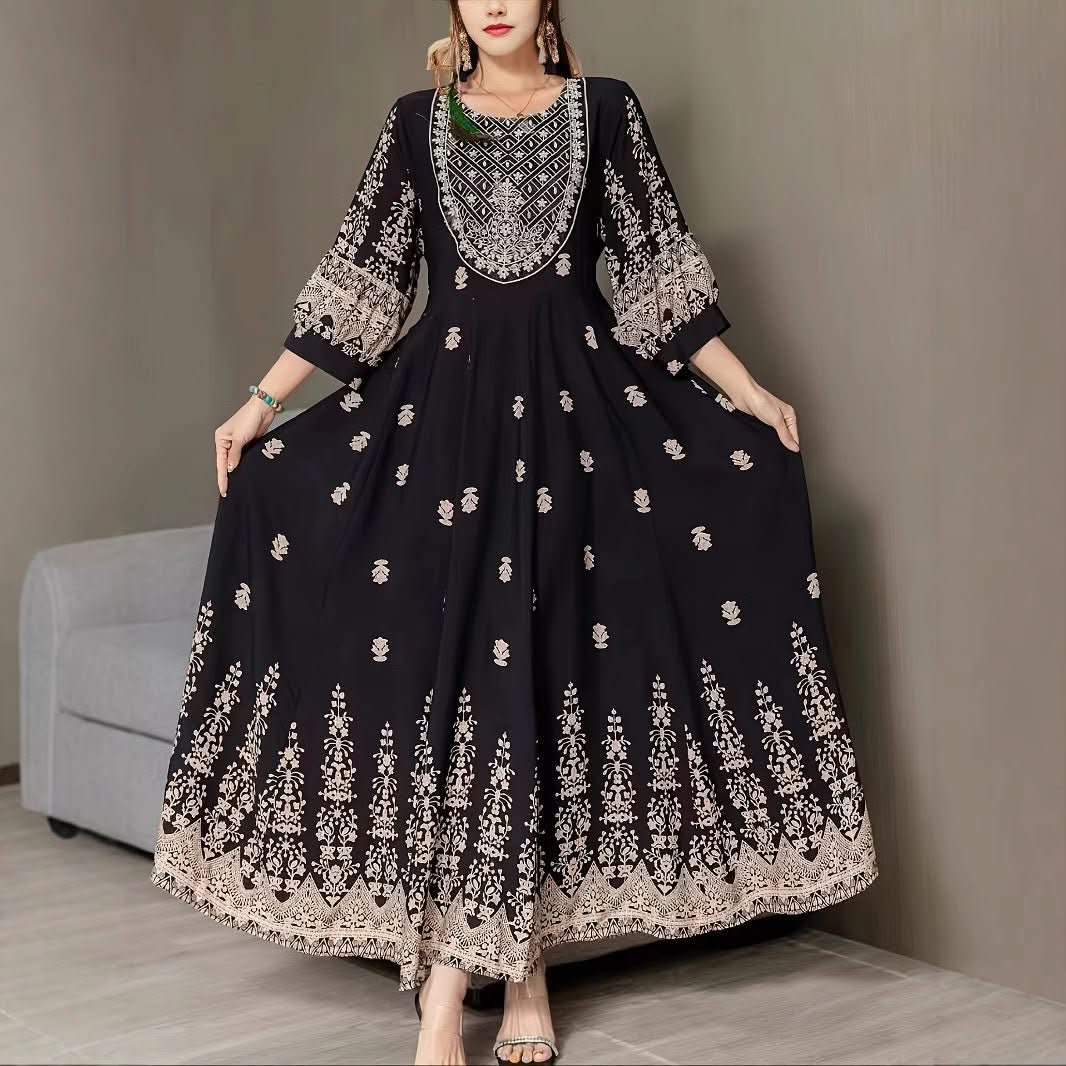 Ethnic Style Flower Printed Literary Retro Pine Casual Dress - Eshtree