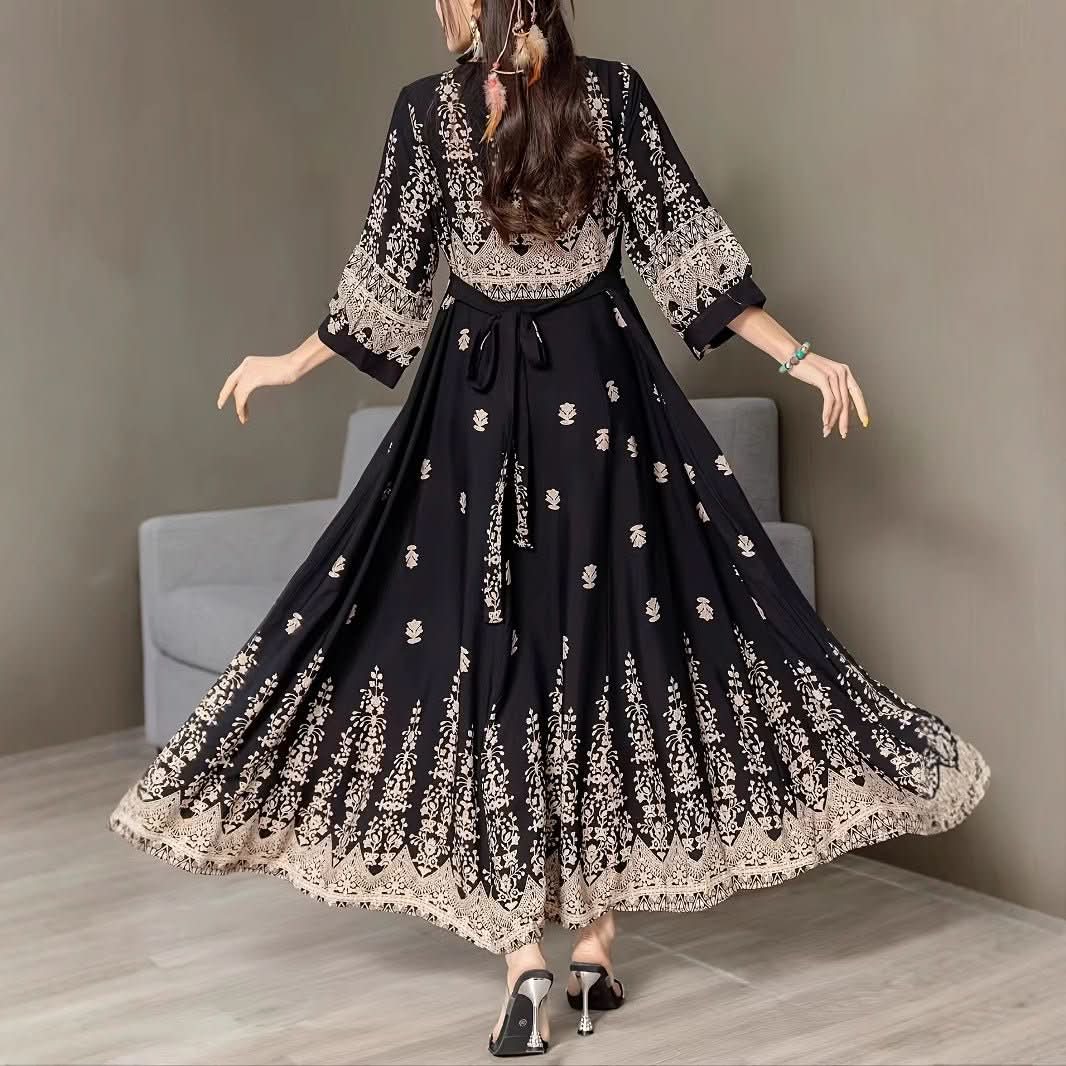 Ethnic Style Flower Printed Literary Retro Pine Casual Dress - Eshtree