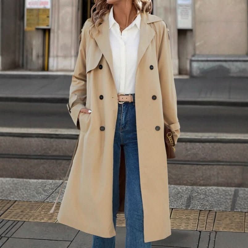European And American Women's Clothing Double Breasted Belt Fleece Trench Coat Coat - Eshtree