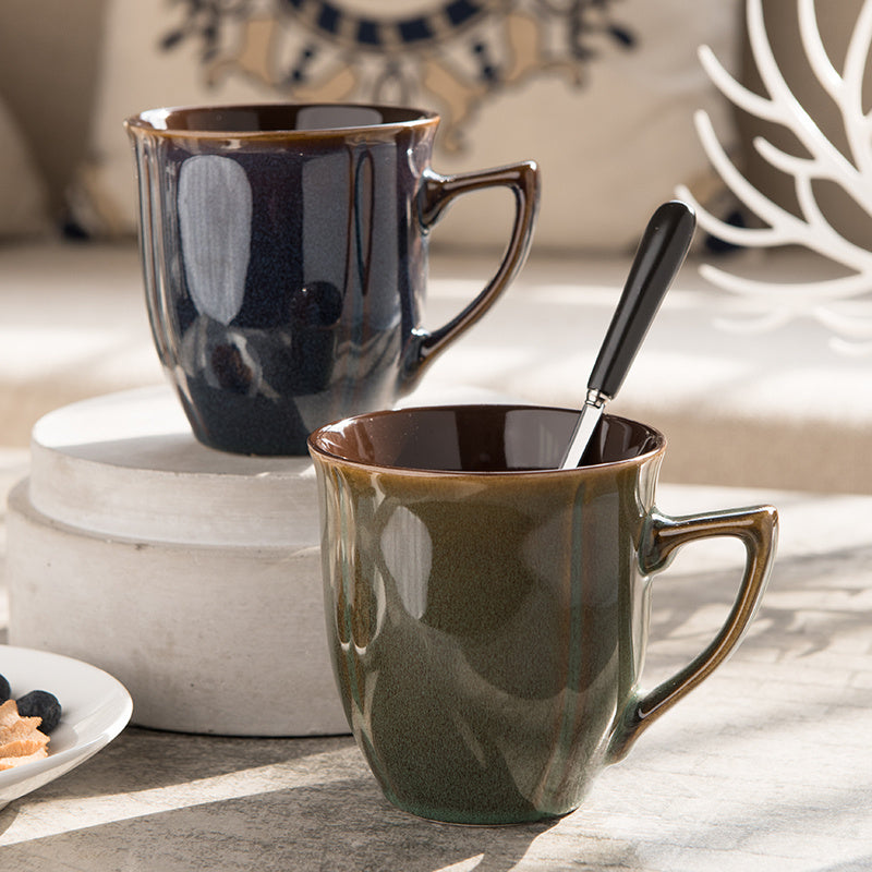 Large Capacity Women's Simple Retro Ceramic Cup With Lid And Spoon