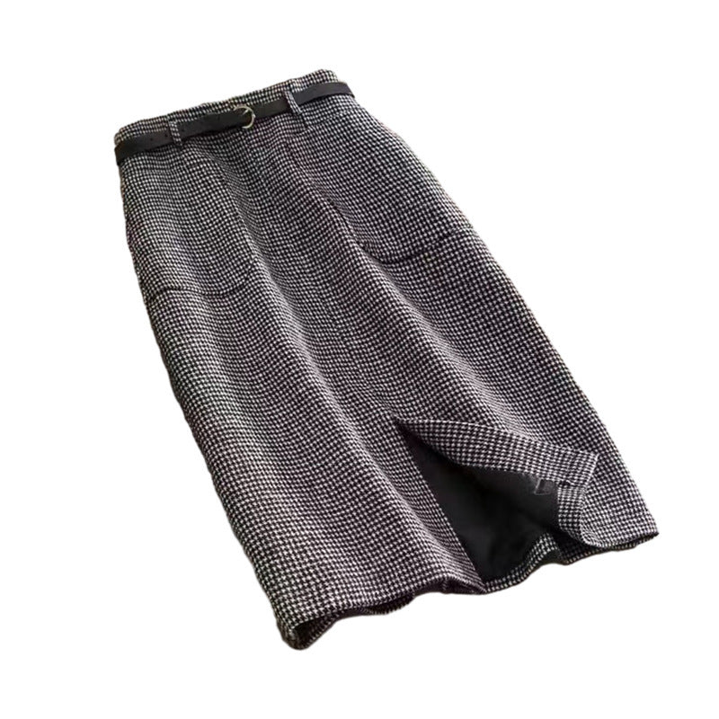 Houndstooth Skirt Women's High Waist
