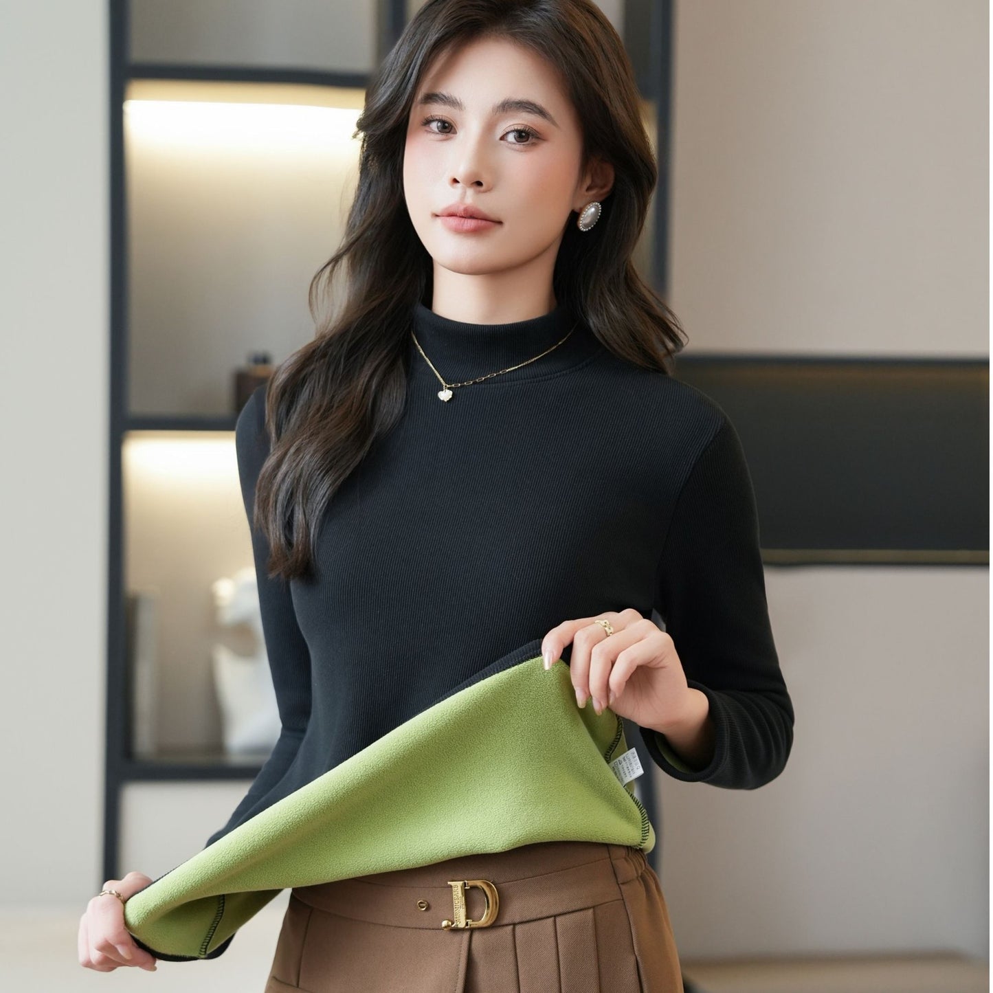 Fleece-lined Thickened Bottoming Shirt Women's Half High-necked