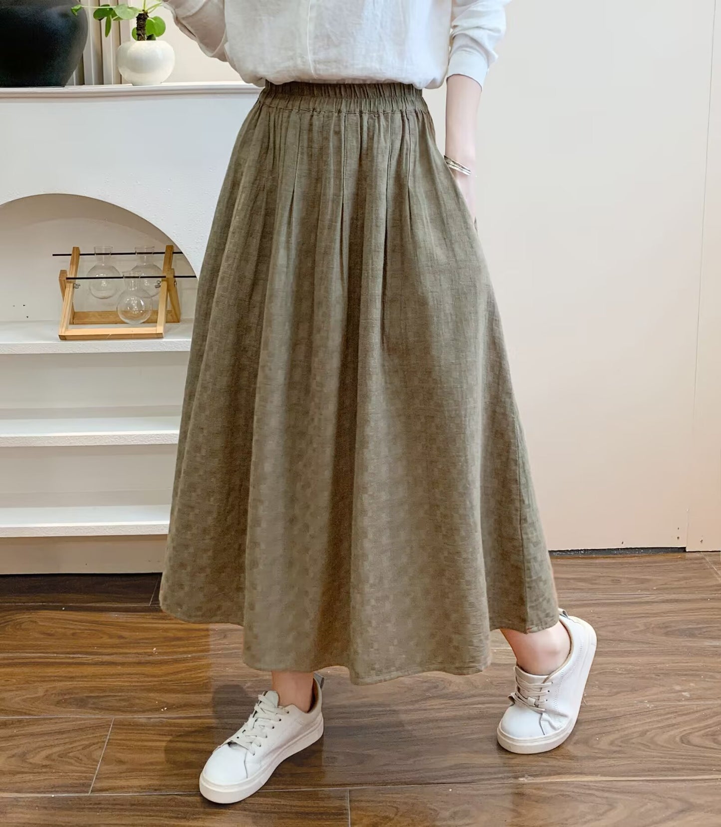 Womens Flared A-Line Artistic Retro High-Waisted Skirt