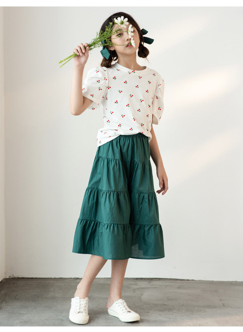 Korean Version Of Morandi Culottes Set Women's Big Kids Casual Pants Set