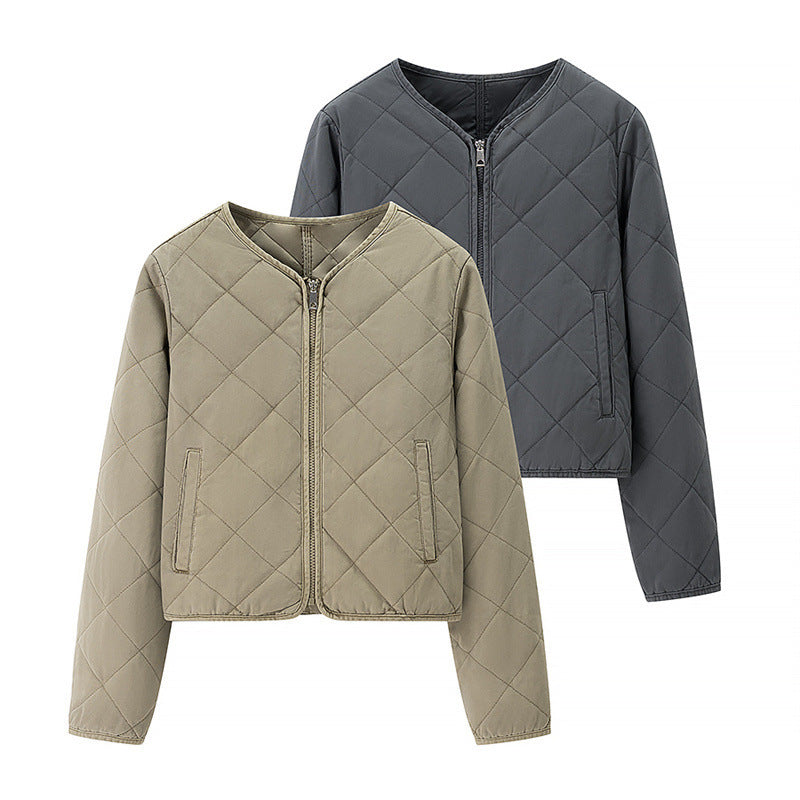 Classic Diamond Round Neck Cotton-padded Jacket