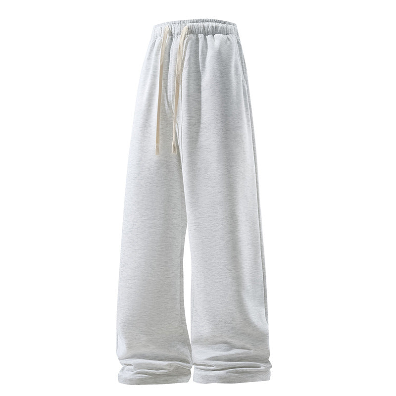 Drawstring Sports Pants Pockets Micro Elastic Knitted Fabric Breathable Straight Casual Long