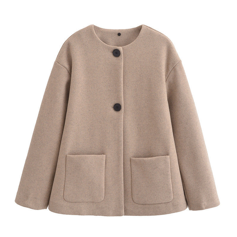 European And American Style Women's New Elegant Mixed Scarf Round Neck Coat