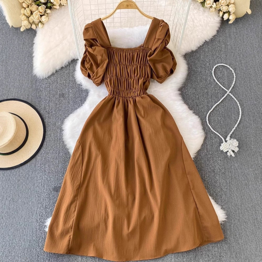 Bubblesleeve Squareneck Waistcinching Dress