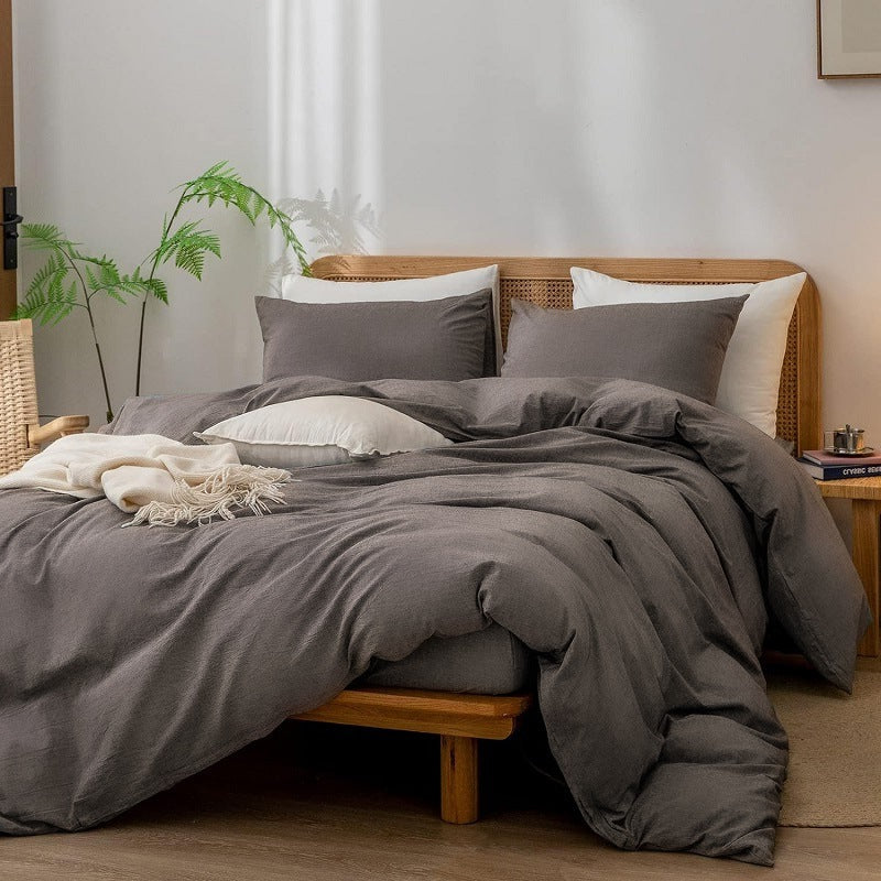 Simple Four-Piece Fleece-Brushed Solid-Color Home Double Bed