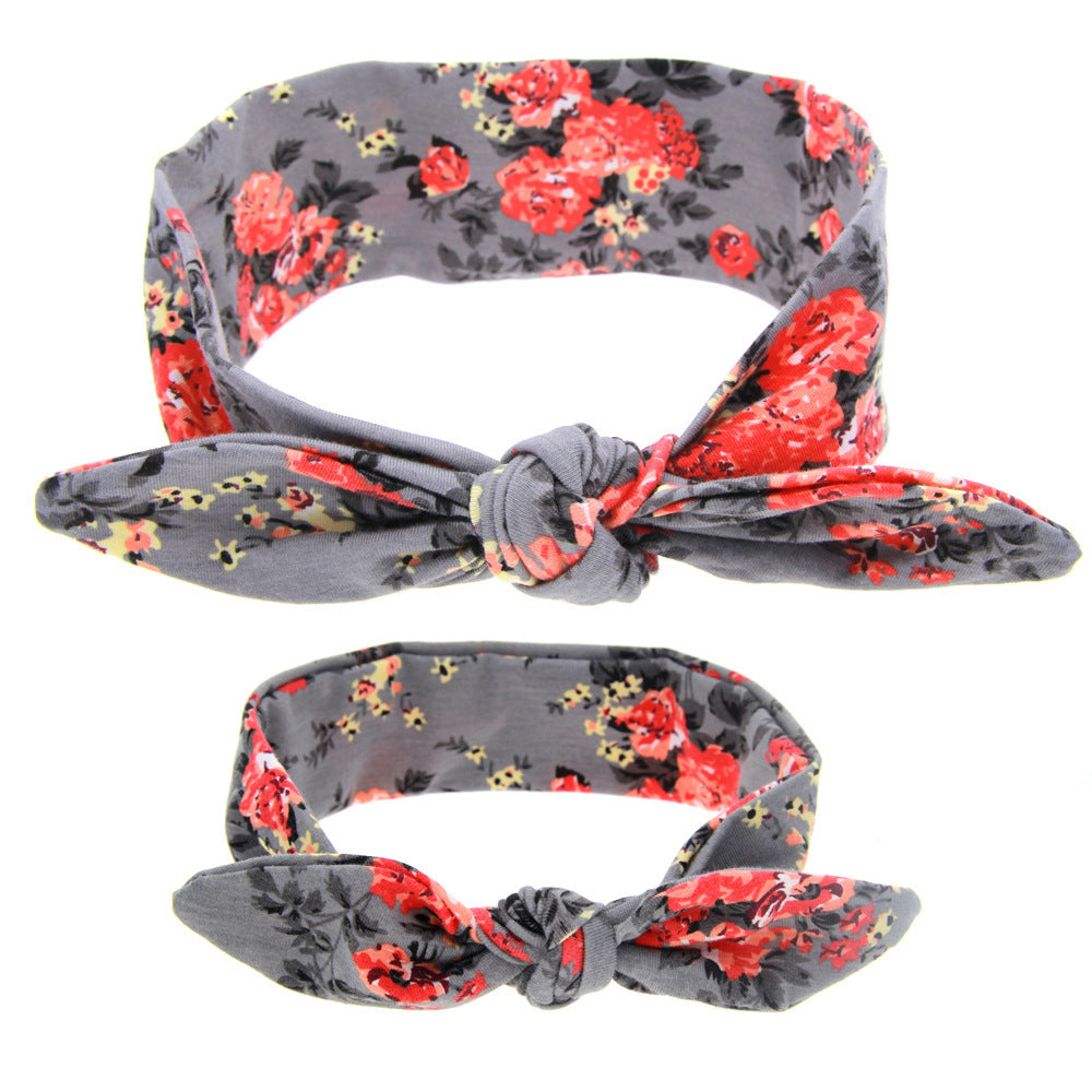 New Printed Children Diy Rabbit Ear Headband Parent-Child Suit