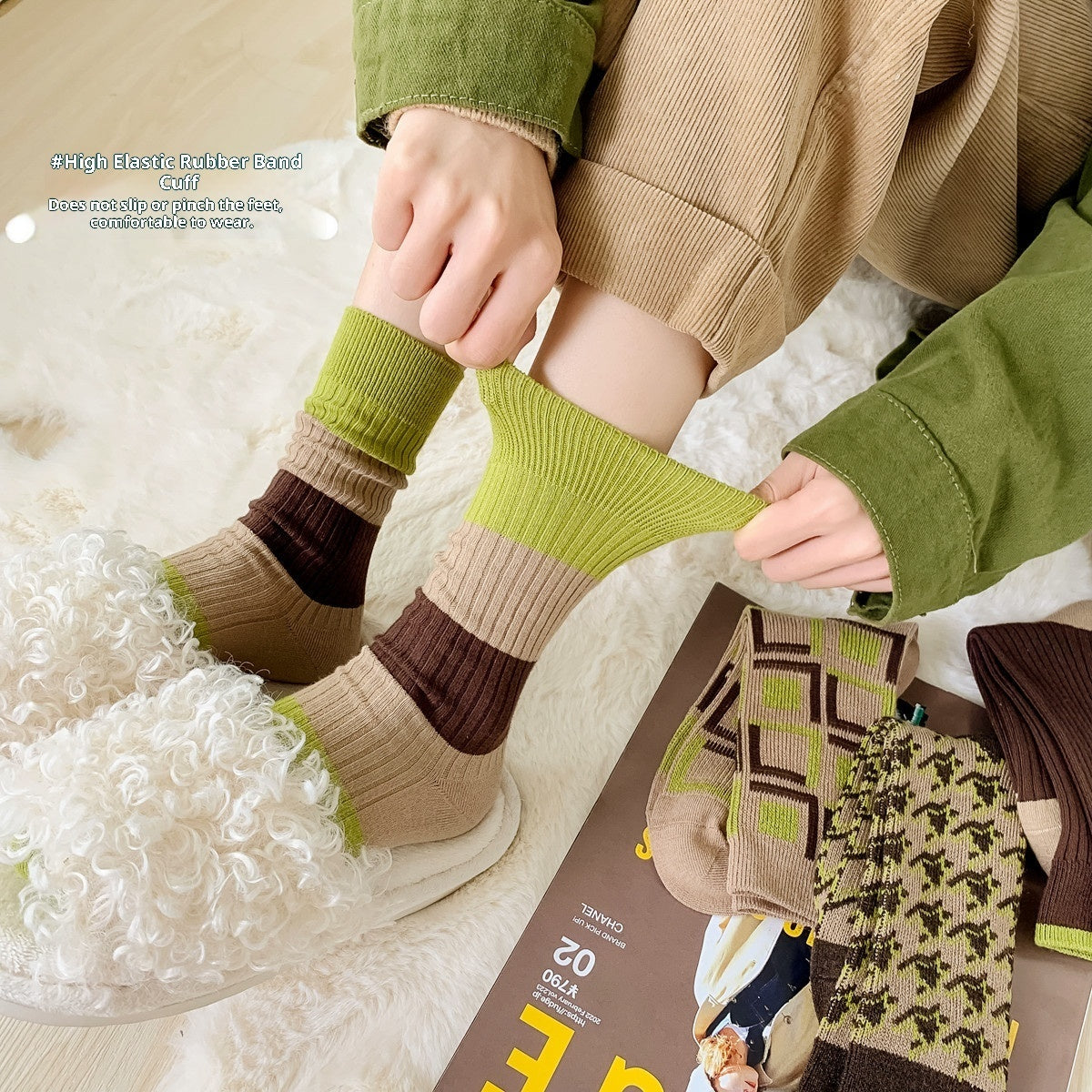 Retro Women's Warm Double Needle Embroidery Mid-calf Socks