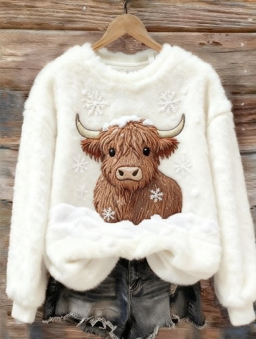 Sweet Crew-neck Top With A Snowman Design