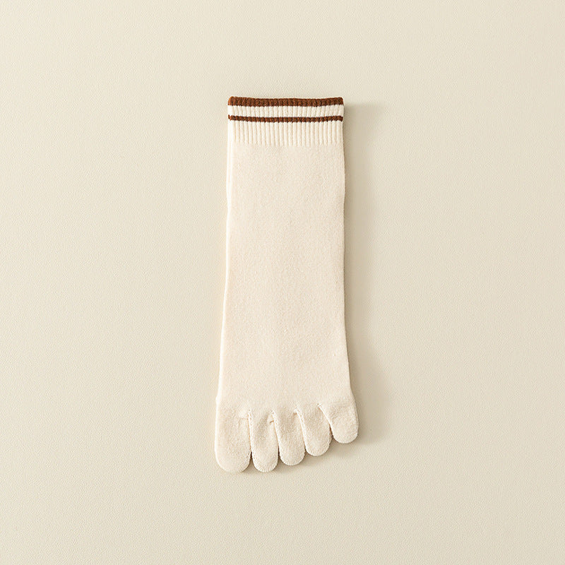 Breathable Sweat Absorbing Five Finger Striped Mid-calf Length Socks