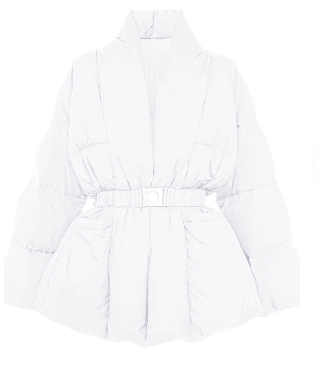 Retro Design Waist-tight Large Lapel Down Jacket Women