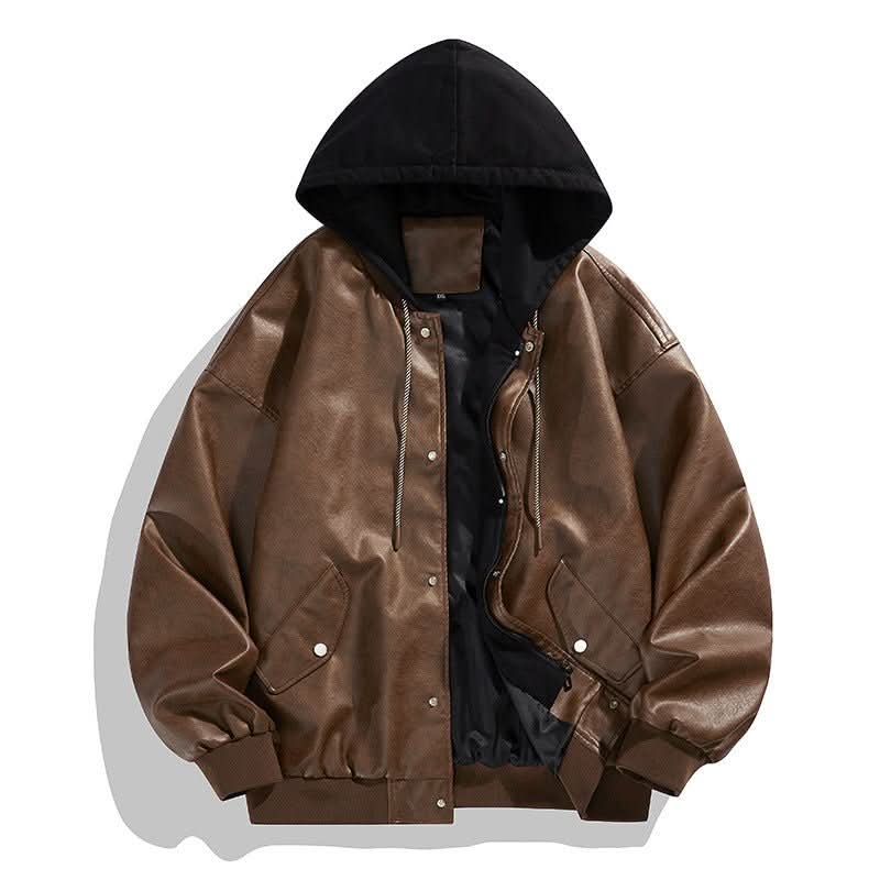 Fake Two - piece High Street Cool Retro Leather Jacket For Men - Eshtree