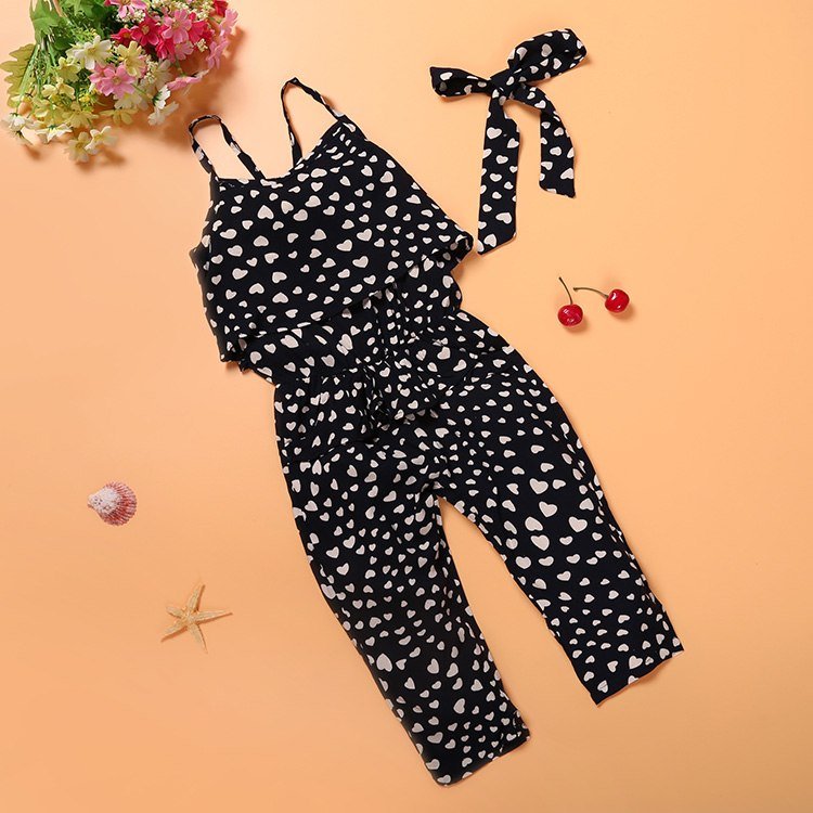 Fashion Summer Kids Girls Clothing Sets Cotton Sleeveless Polka Dot Strap Girls Jumpsuit Clothes Sets Outfits Children Suits - Eshtree