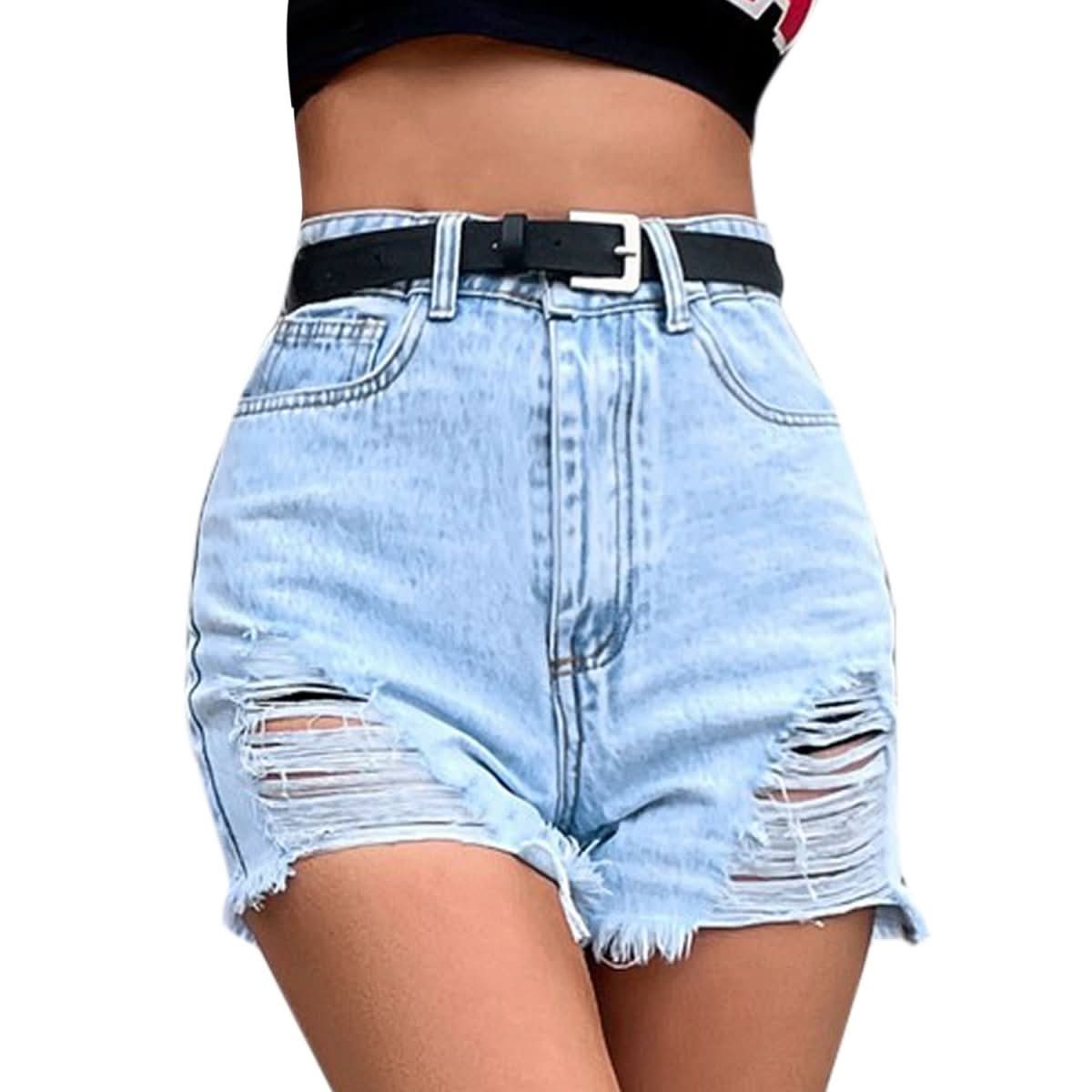 Fashionable High - Waisted Denim Ripped Women's Shorts - Eshtree