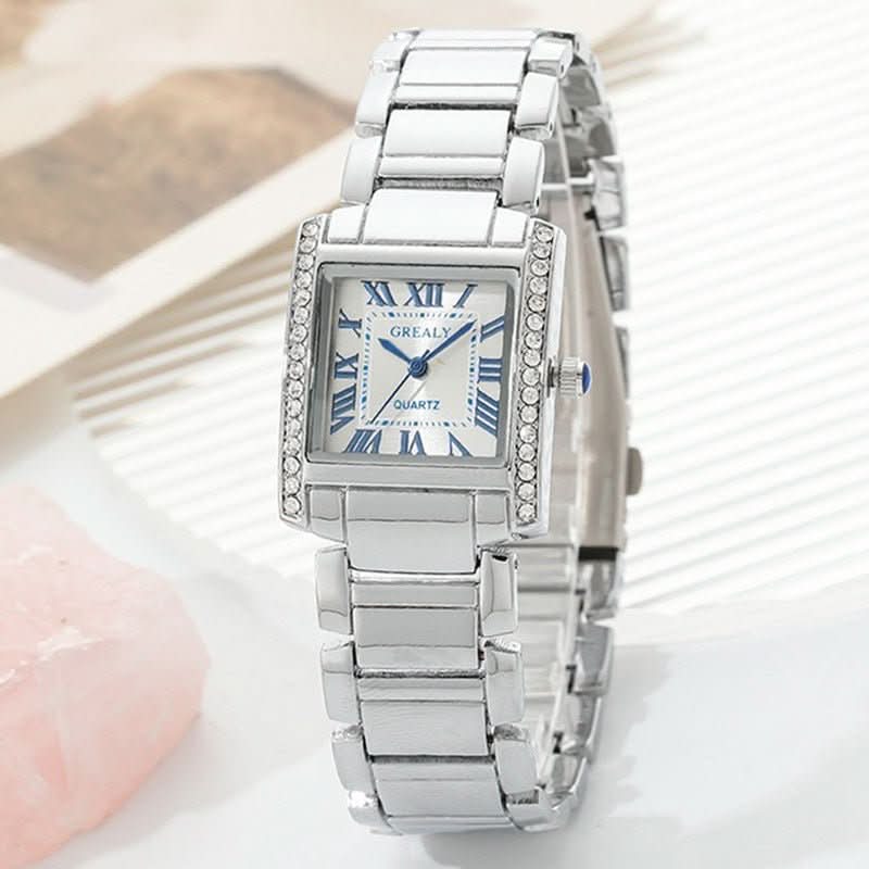 Fashionable Womens Watch Rectangular Timepiece With Roman Numerals And Diamond Accents - Eshtree
