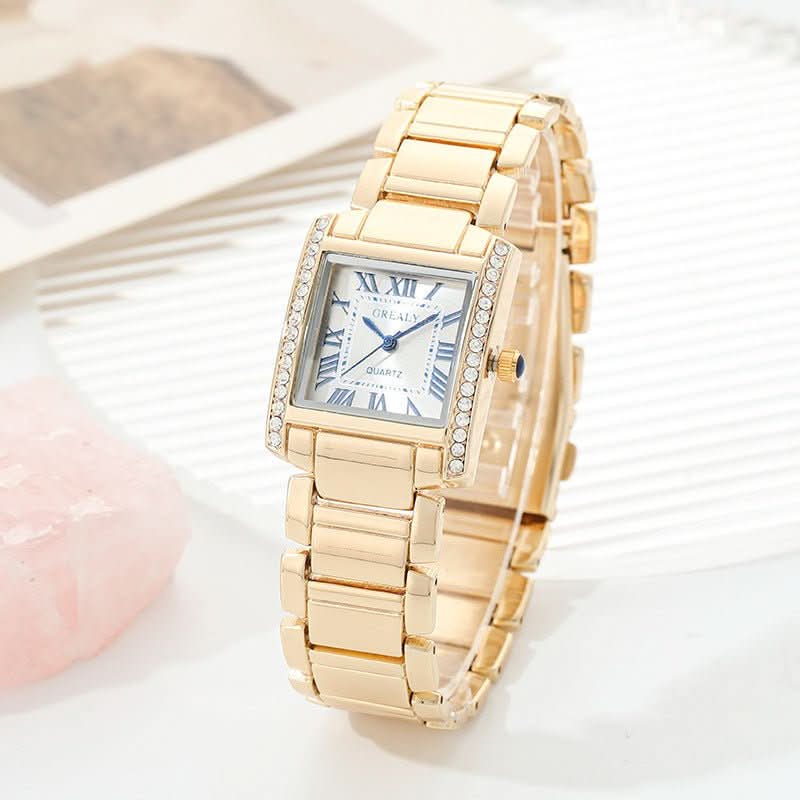 Fashionable Womens Watch Rectangular Timepiece With Roman Numerals And Diamond Accents - Eshtree