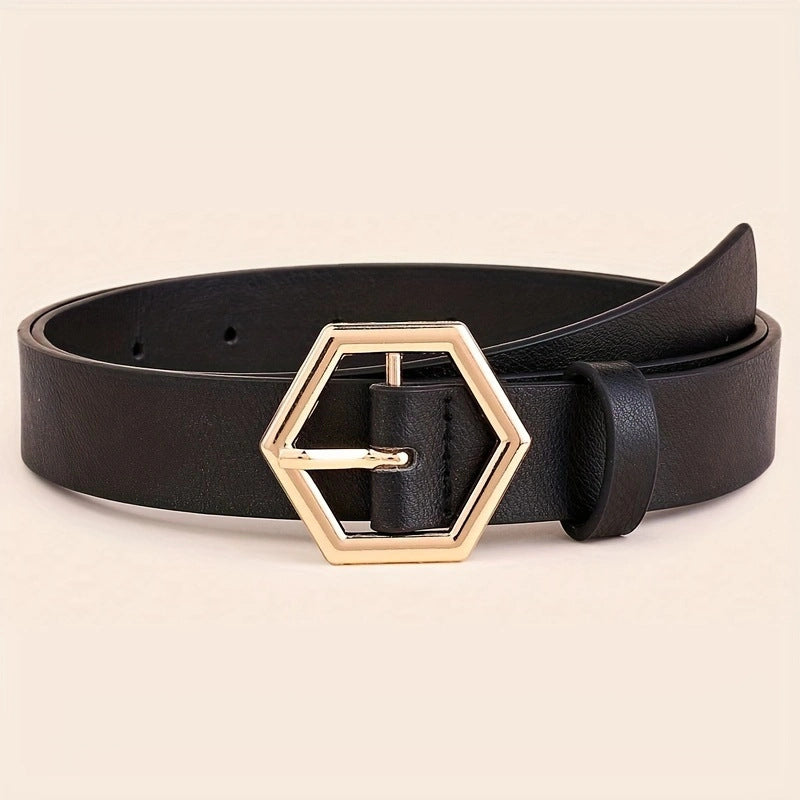 Women's Hexangular Star Irregular Gold Buckle PU Belt