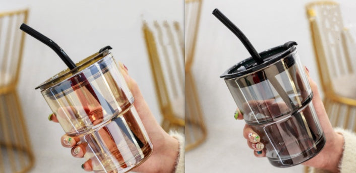 Creative Portable Bamboo Cup With Lid Straw Glass