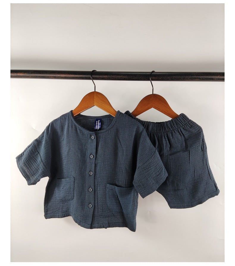 Children's Summer Clothing Retro Mori Style Cotton And Linen Casual Suit