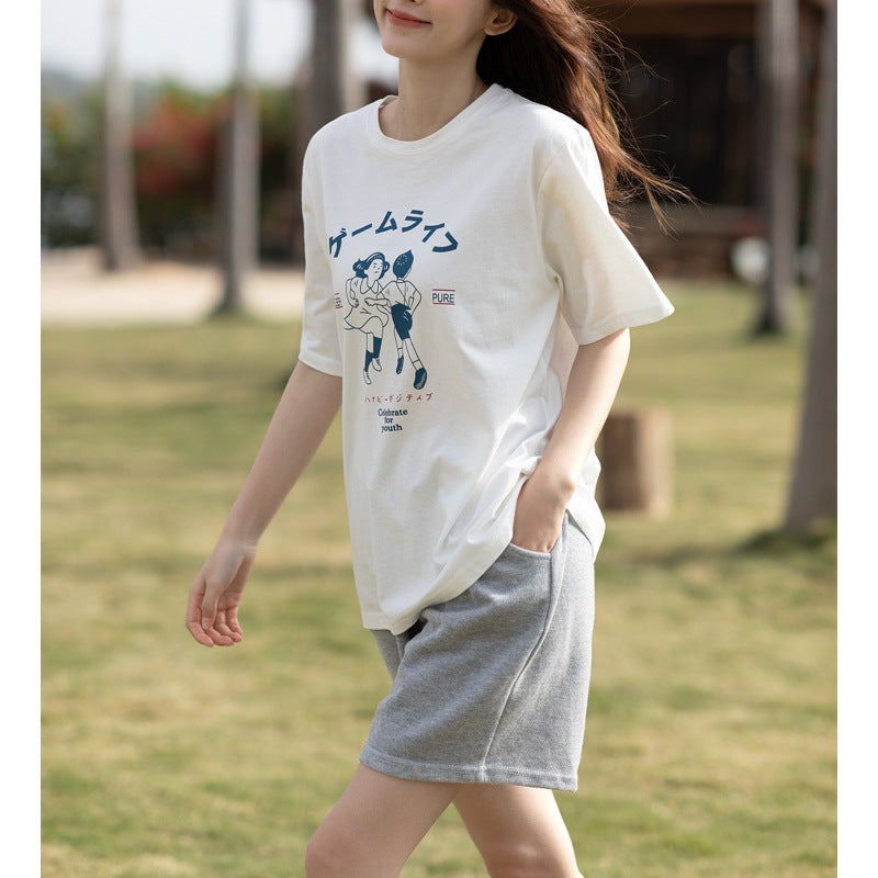 Women's Nostalgic Printed Round Neck Loose Short Sleeve T-shirt