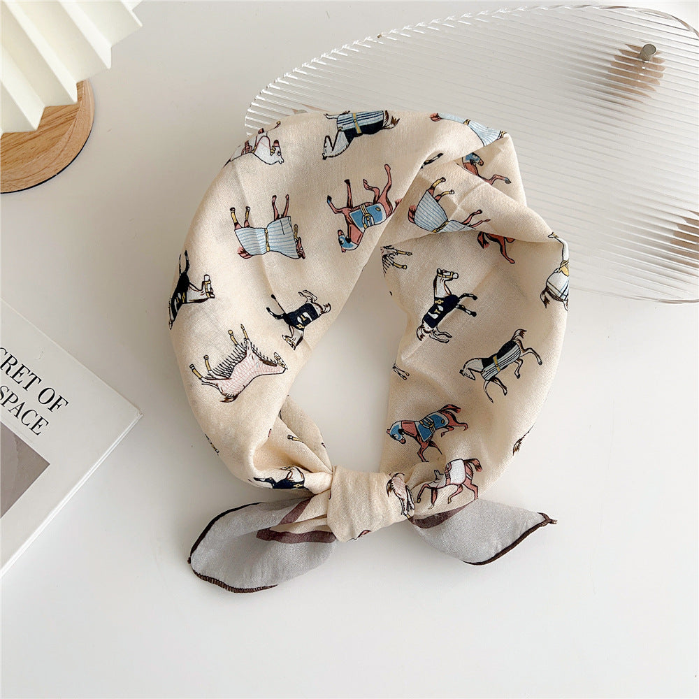 Women's Cotton And Linen Small Square Towel Silk Scarf Artistic All-match Fashion