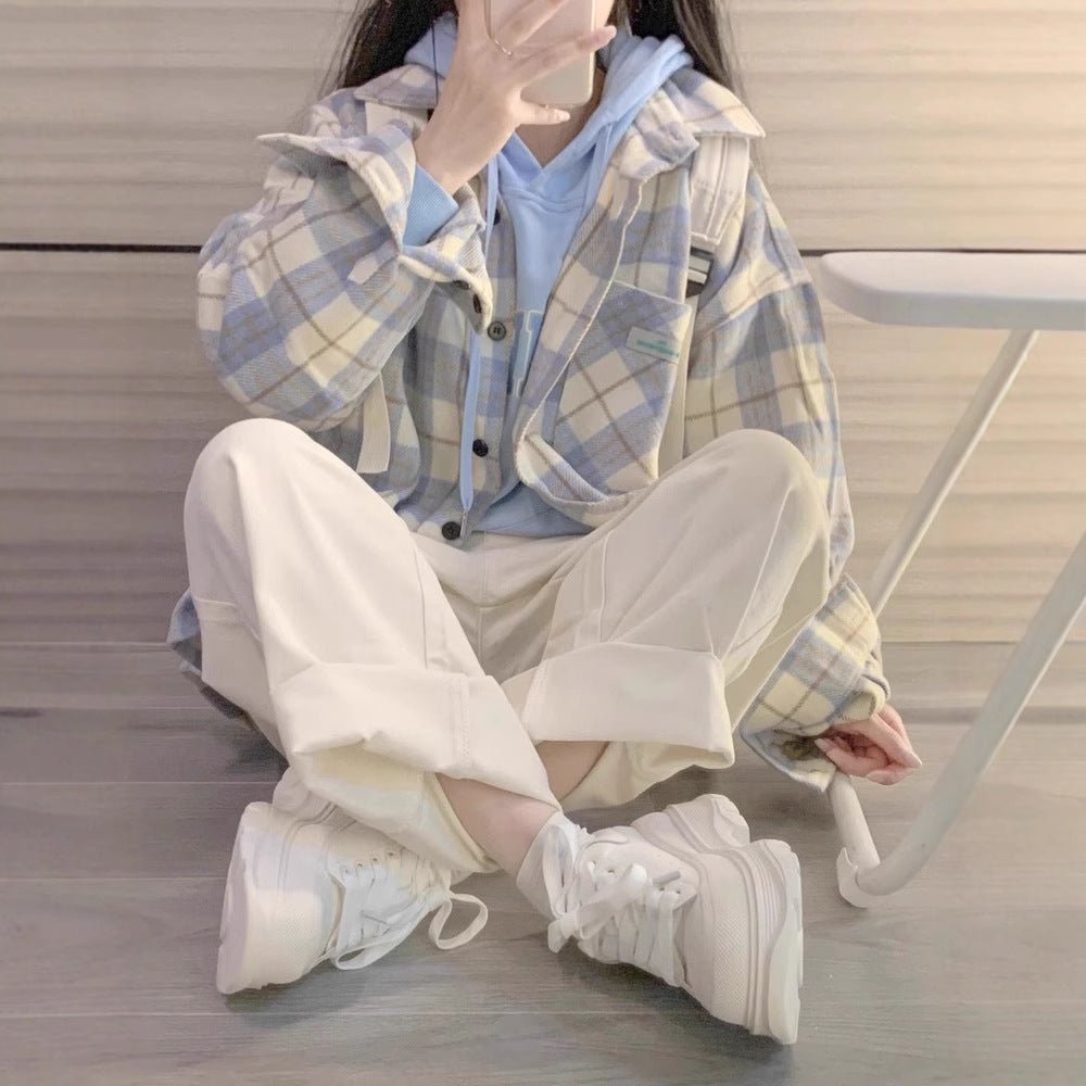 Female College Style Lazy Brushed Plaid Shirt - Eshtree