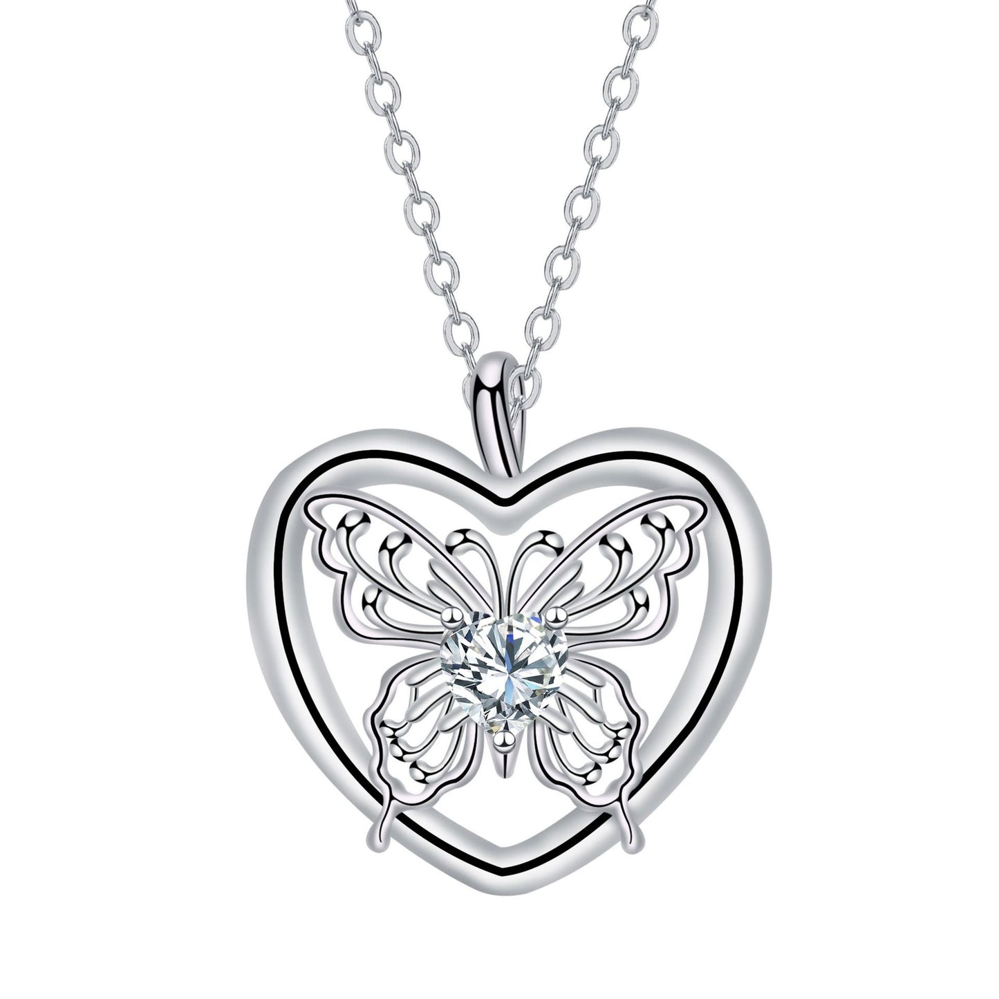 Butterfly Pendant Ornaments Heart-shaped Necklace