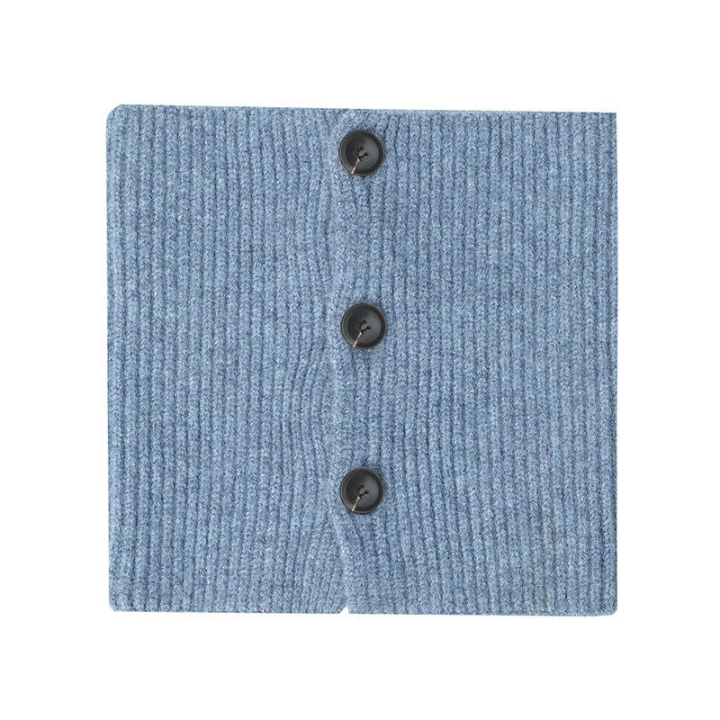 European And American Winter Korean Style Wool Solid Color Clip Flower Shaped Button Knitted Scarf