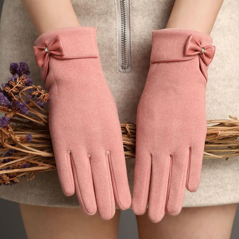 Fleece - lined De Suede Bow Gloves Touch Screen Warm Outdoor All - matching - Eshtree