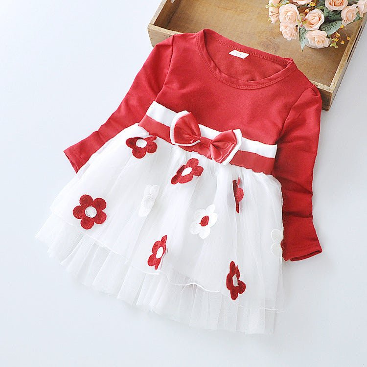 Flower bow long sleeve dress - Eshtree