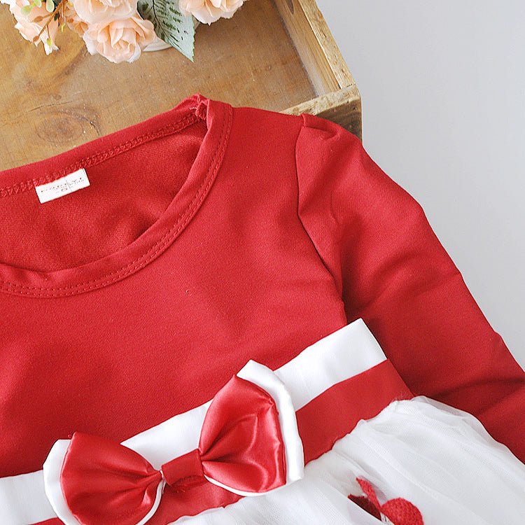 Flower bow long sleeve dress - Eshtree