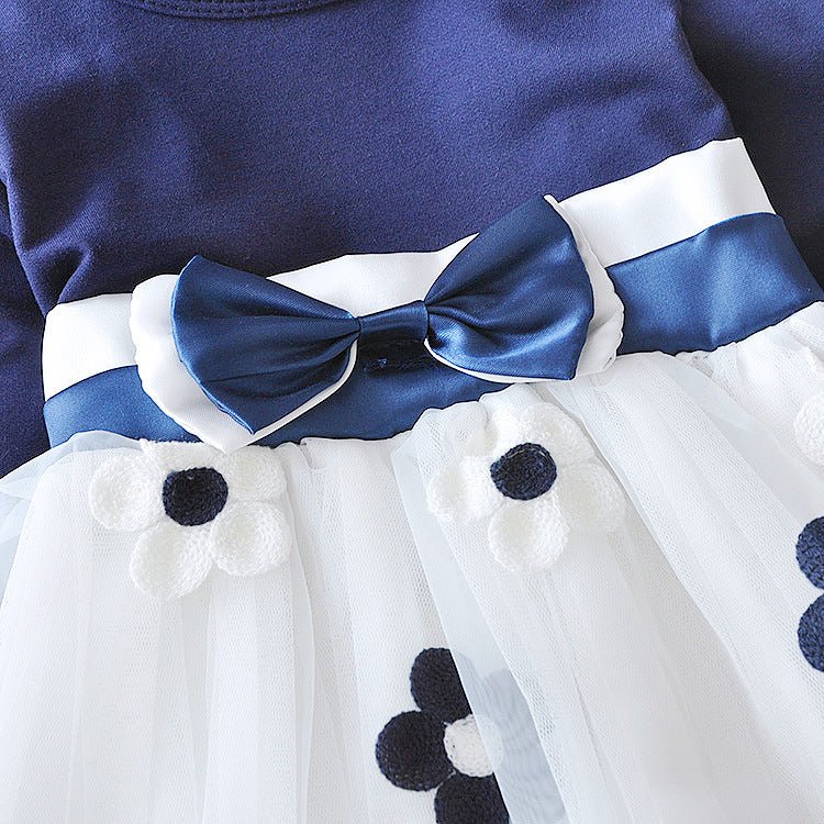 Flower bow long sleeve dress - Eshtree