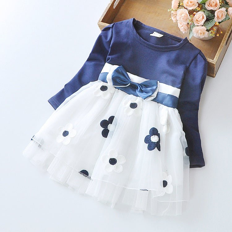 Flower bow long sleeve dress - Eshtree