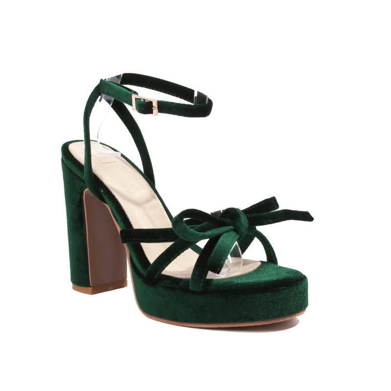 French - style Open - toe Block - heel Sandals With A Bow - cutout Strappy Design - Eshtree