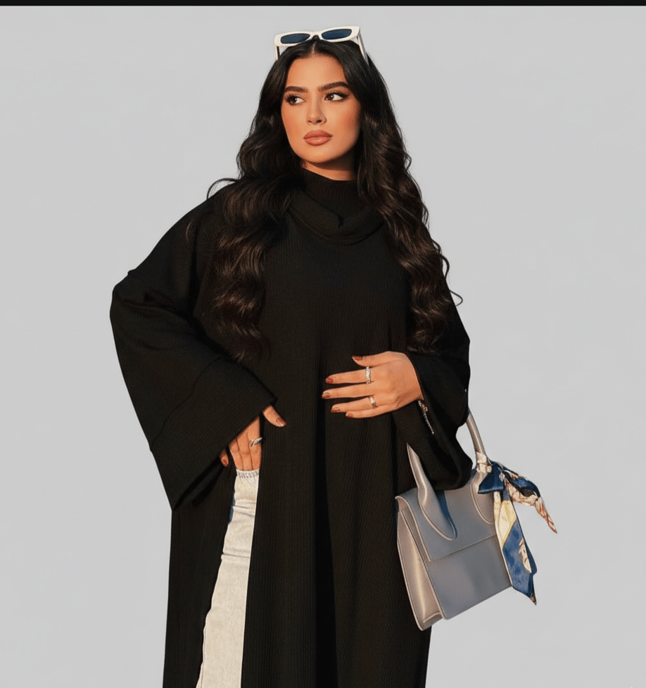 فستان حريمي خامة ريب مضلع مستورد بتصميم ميدي عصري - Eshtree