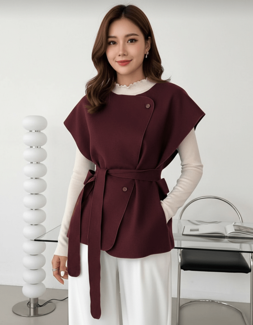 جاكيت كات حريمي جوخ بتصميم شيك بحزام - Eshtree