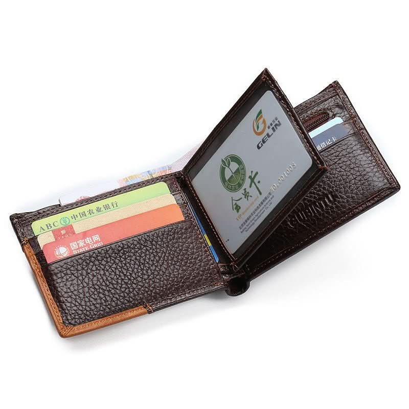 Genuine Leather Men Patchwork Wallets Male Purse Cowhide - Eshtree