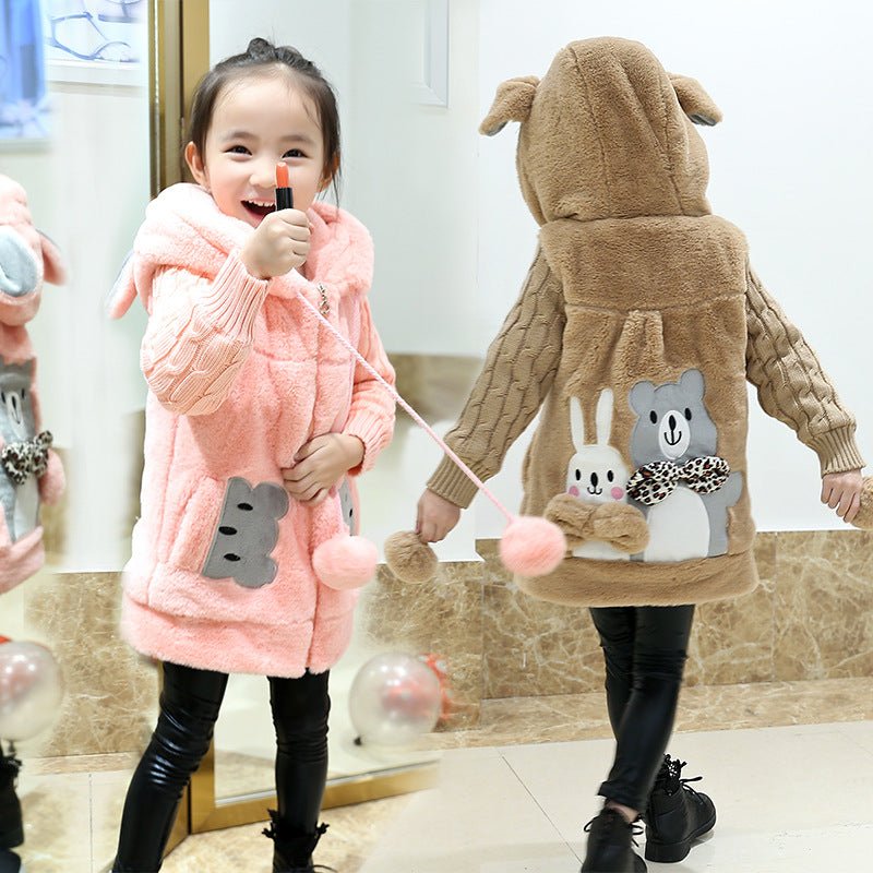 Girl Cute Cartoon Hooded Jacket Girl Warm Woolen Coat - Eshtree