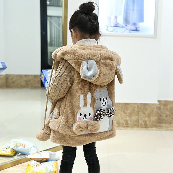 Girl Cute Cartoon Hooded Jacket Girl Warm Woolen Coat - Eshtree