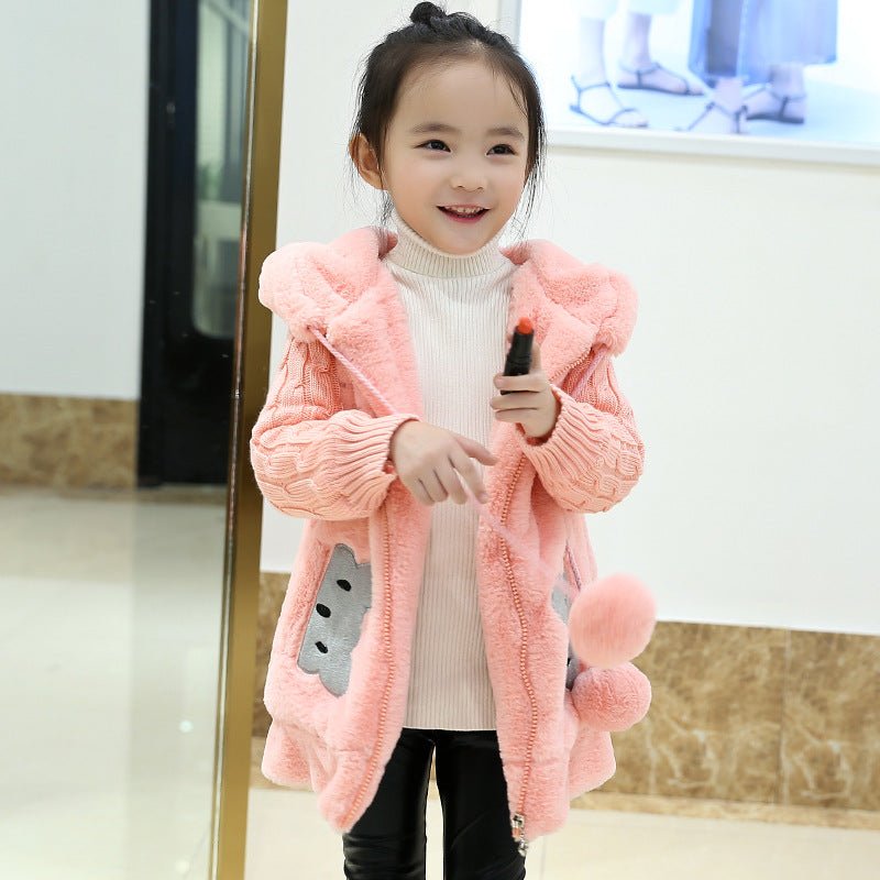 Girl Cute Cartoon Hooded Jacket Girl Warm Woolen Coat - Eshtree