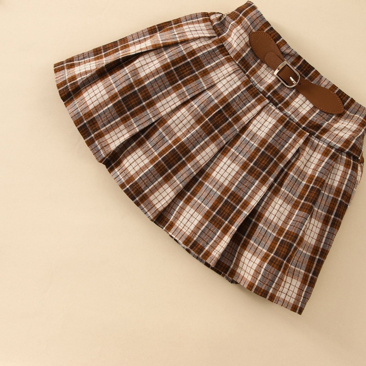 Girls' Cotton Sunken Stripe Micro Turtleneck Long Sleeve Pleated Skirt Suit - Eshtree