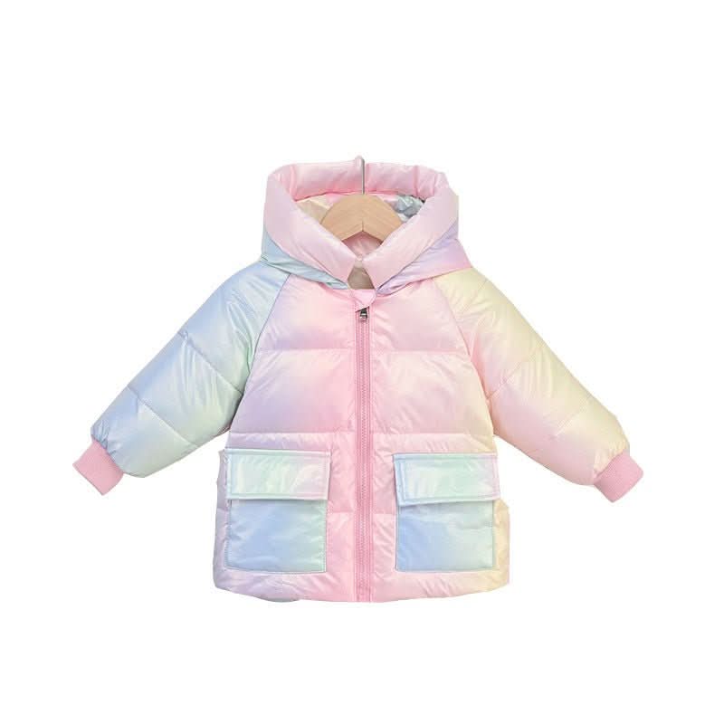 Girls' Down Jacket Thickened Autumn Rainbow Shiny Coat - Eshtree