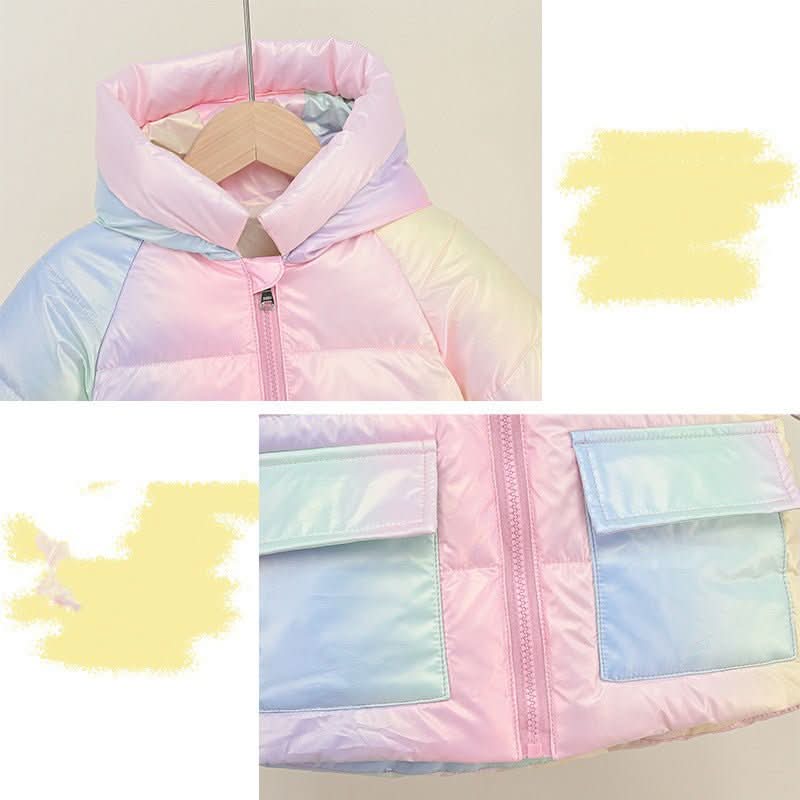 Girls' Down Jacket Thickened Autumn Rainbow Shiny Coat - Eshtree